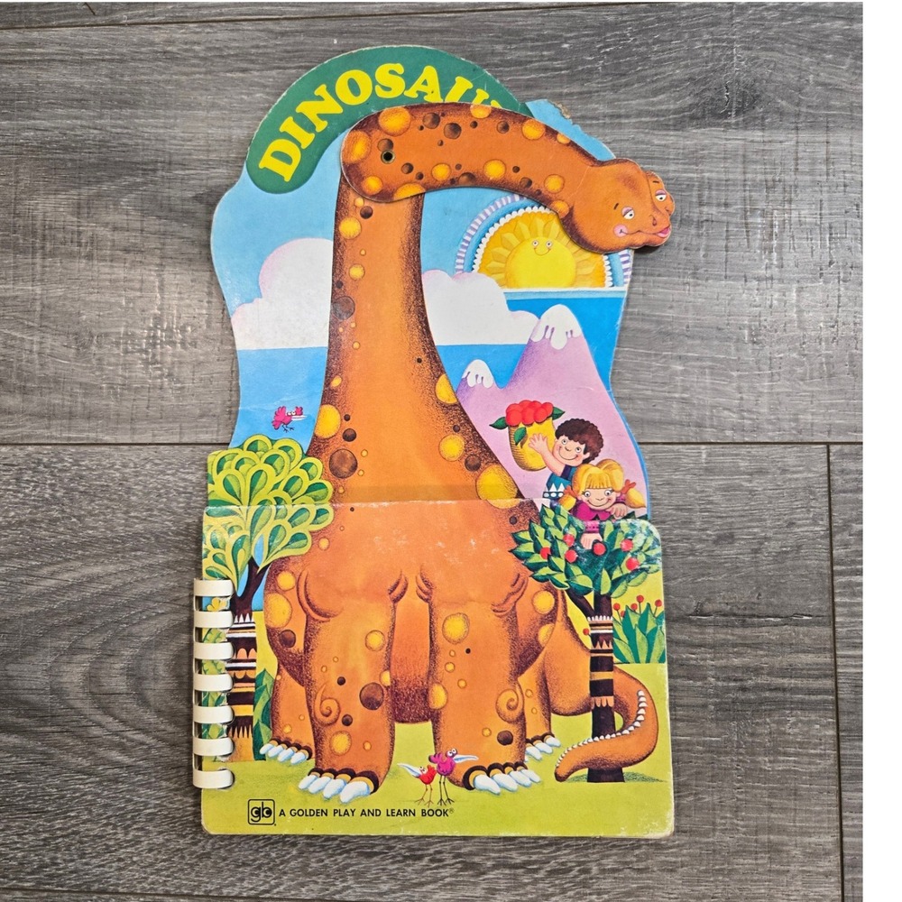 Vintage 1975 Golden Play and Learn Book DINOSAURS Laura French Spiral Bound Rare